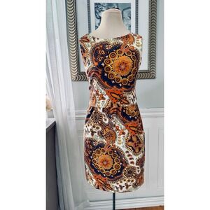 Jude Connally Cocktail Sheath Paisley 70s Retro Dress M